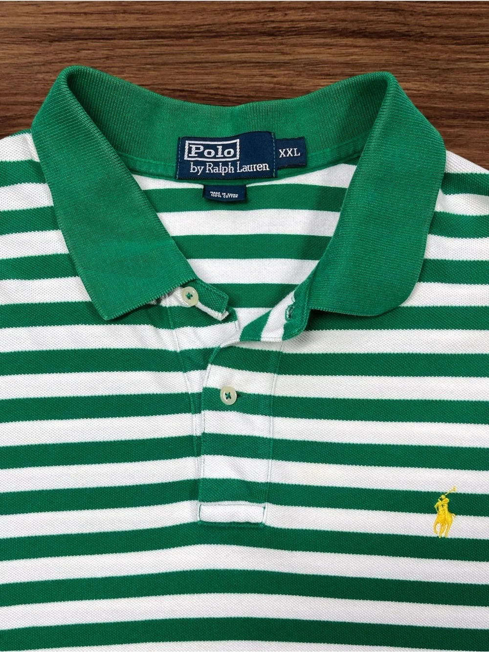 Polo Ralph Lauren Green & White Striped 100% Cotton Polo. XXL